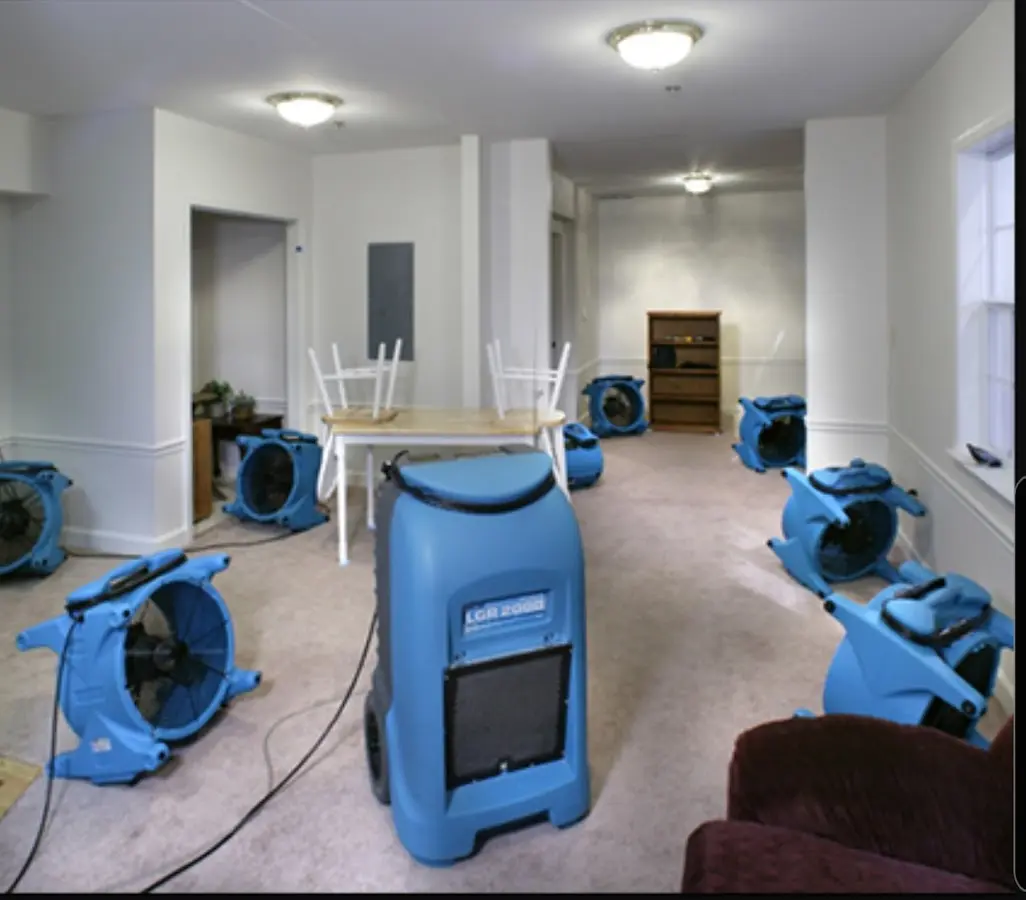 Air movers and dehumidifier setup for Water Damage Restoration in Azusa